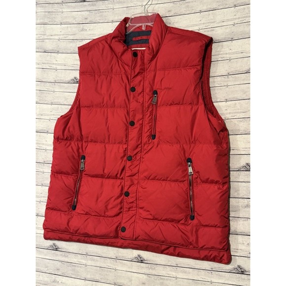 ORVIS Mens Duck Down Puffer Vest Sz L Red Button Front Zipper Pockets GUC - Picture 2 of 16